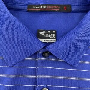 Tiger Woods Nike  Polo XL Blue Stripe Fit Dry Golf Shirt TW Metal Tag Vintage